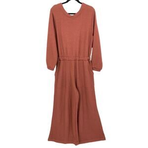 Free People Beach Wide Leg Jumpsuit Womens Small Long Sleeve Rust Red Sweatsuit